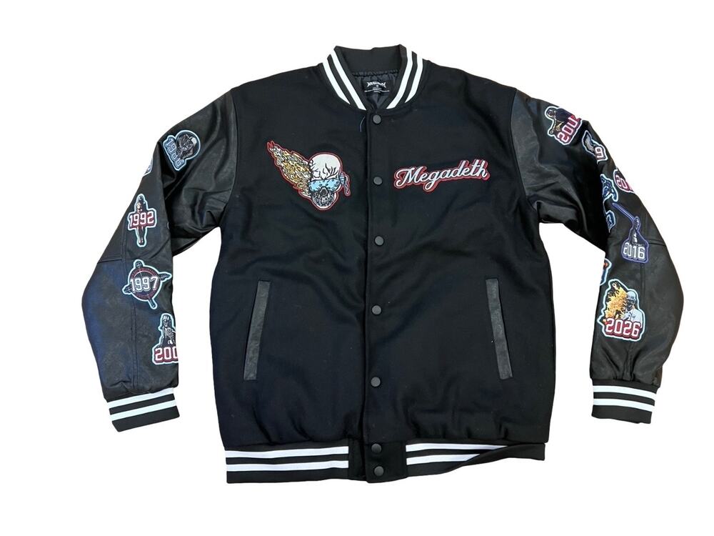 Megadeth Varsity Bomber Jacket Size M Black Wool Leather Sleeves Patches 2025